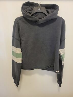 Abercrombie & Fitch Charcoal Hoodie with Green & Light Gray Sleeve Stripes